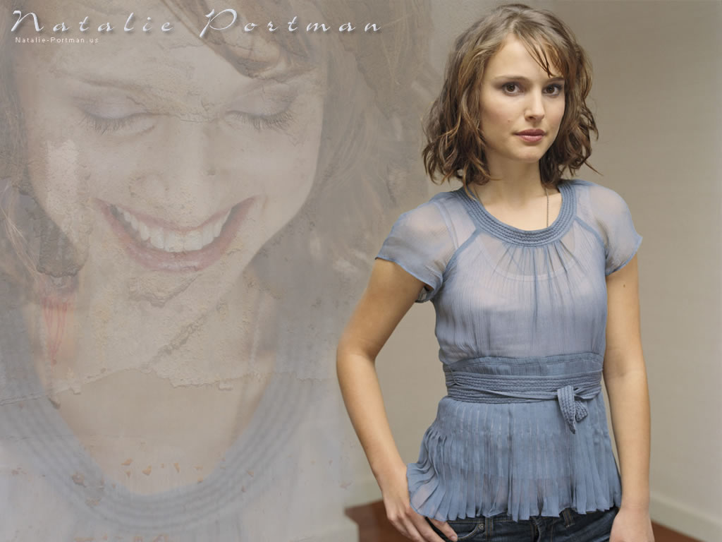 Natalie Portman - sheer blue grey top