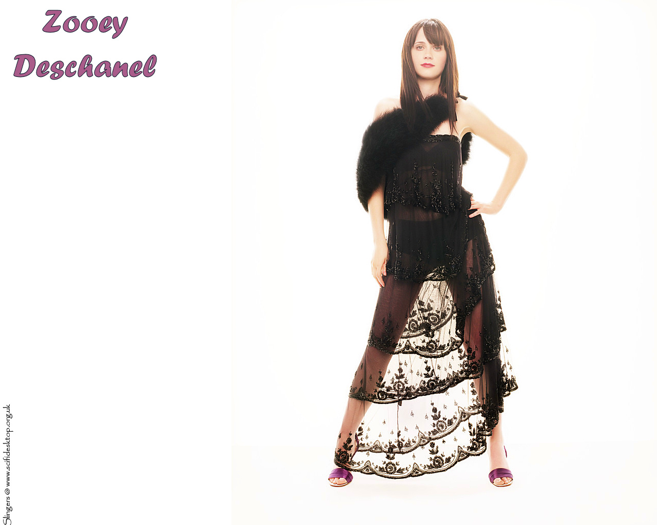 Zooey Deschanel - wallpaper - sheer black lingere