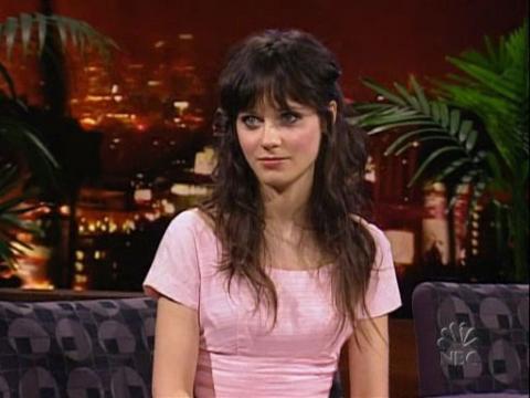 Zooey Deschanel in pink dress on The Tonight Show