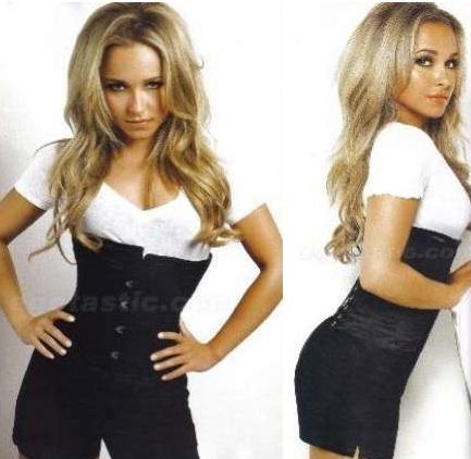 Hayden Panettiere black mini over white top